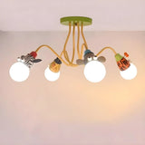 Curve Arm Animal Ball Metal Kids Room Colorful Chandelier Image - 1