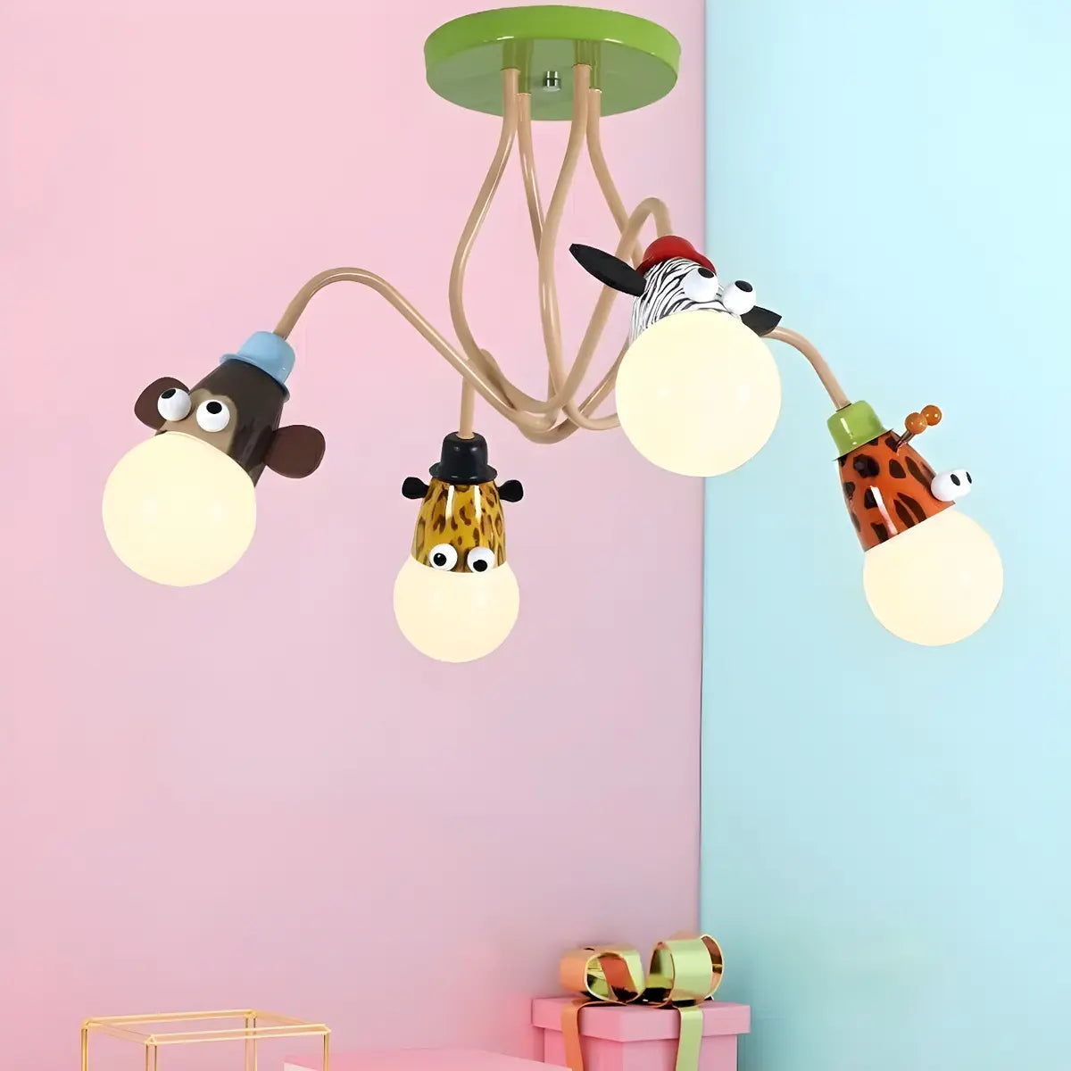 Curve Arm Animal Ball Metal Kids Room Colorful Chandelier Image - 2