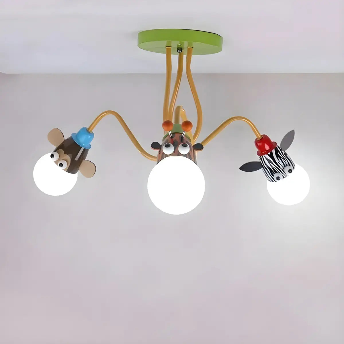 Curve Arm Animal Ball Metal Kids Room Colorful Chandelier Image - 4