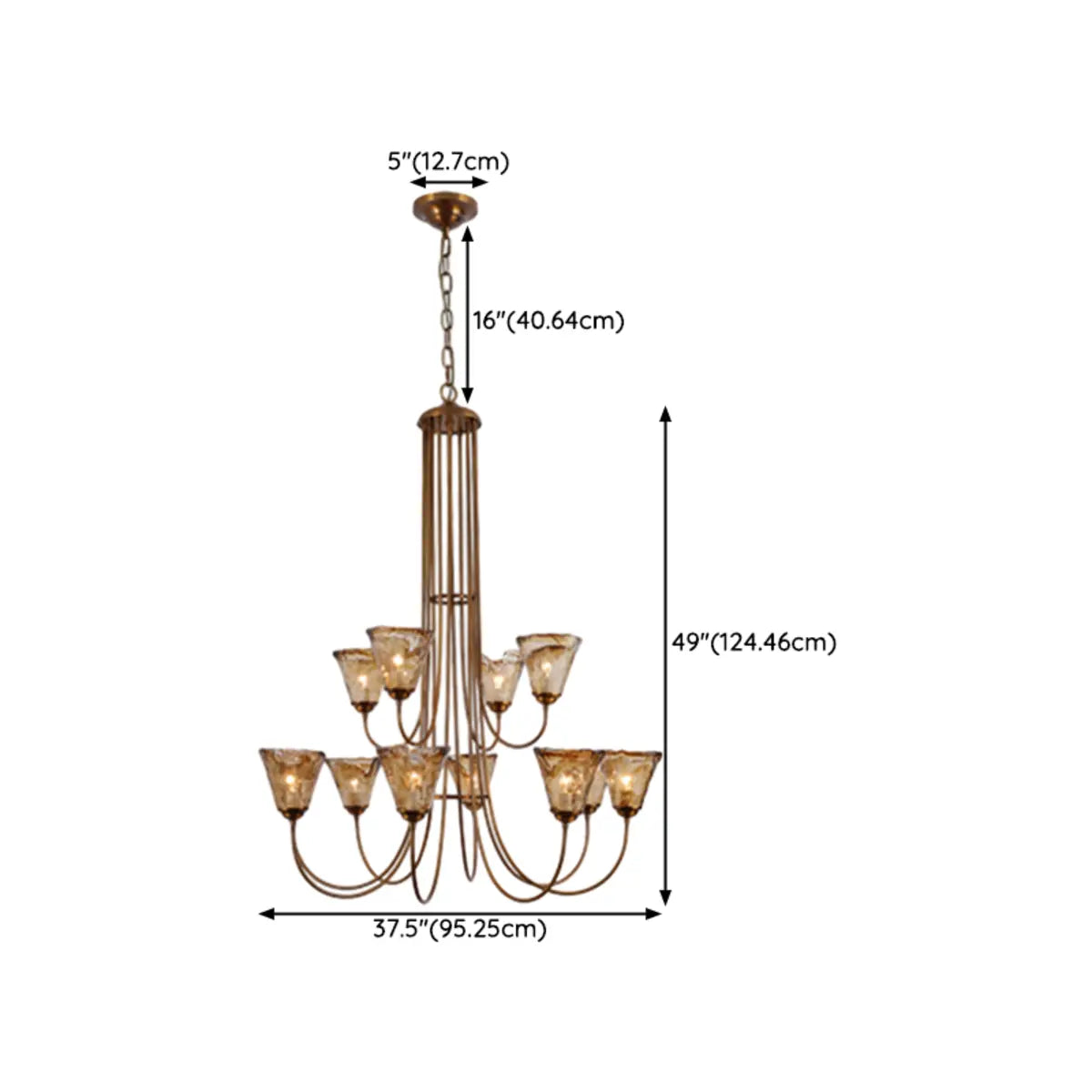 Curve Arm Cone Brown Glass Multi-Light Foyer Chandelier 