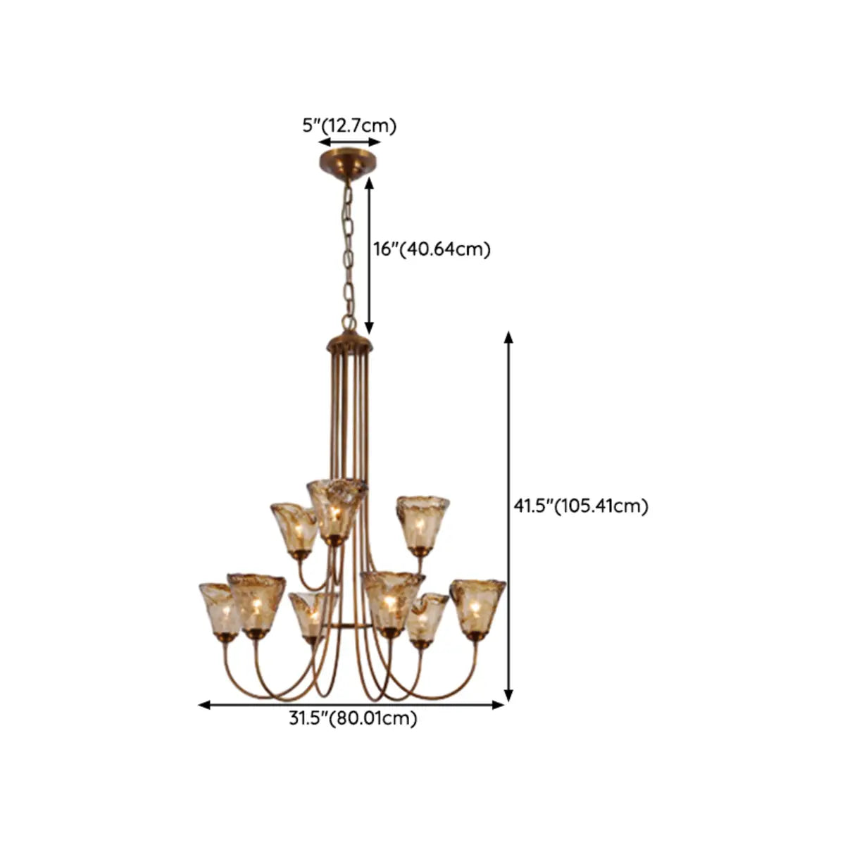 Curve Arm Cone Brown Glass Multi-Light Foyer Chandelier Image - 14