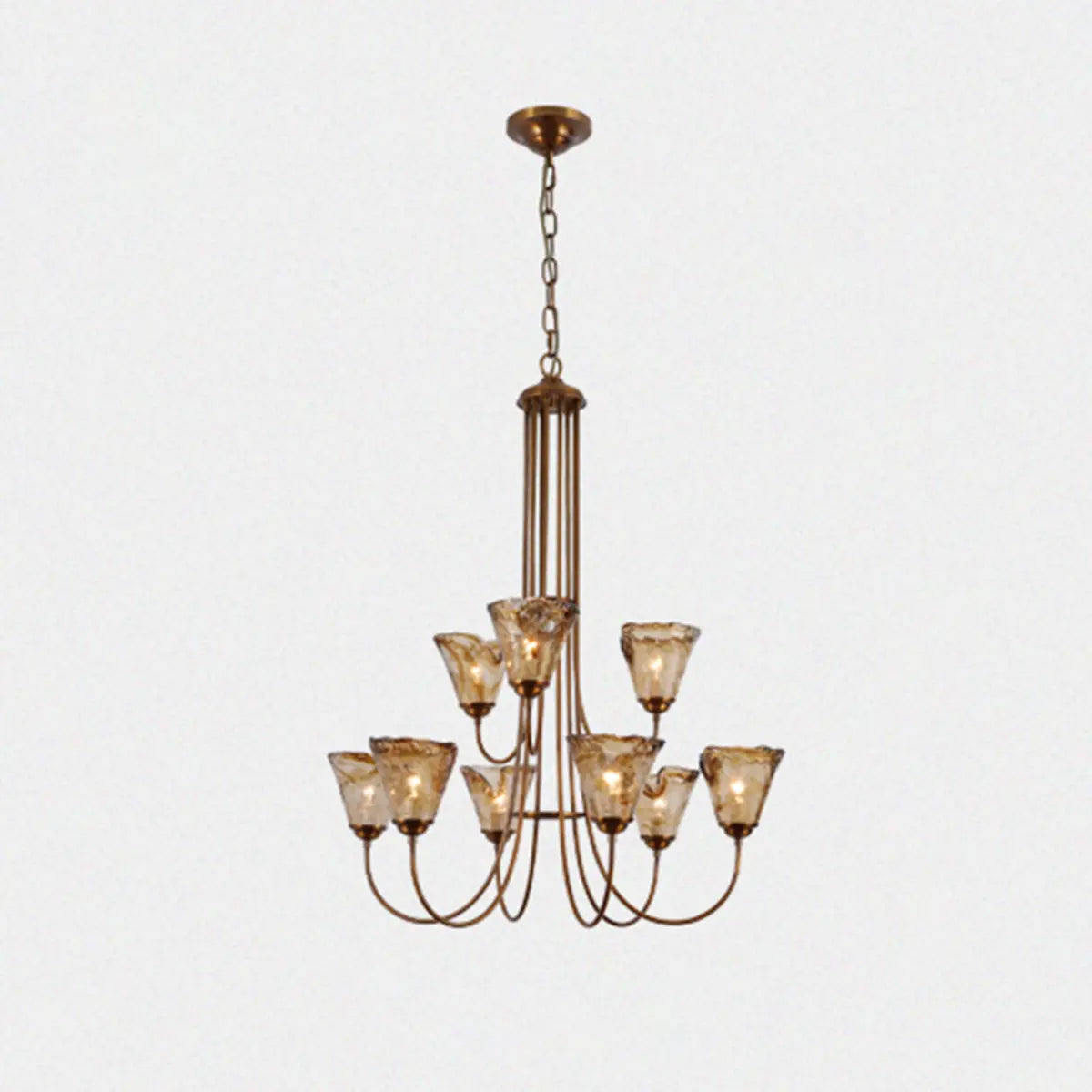 Curve Arm Cone Brown Glass Multi-Light Foyer Chandelier Image - 3