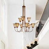 Curve Arm Cone Brown Glass Multi-Light Foyer Chandelier Image - 5