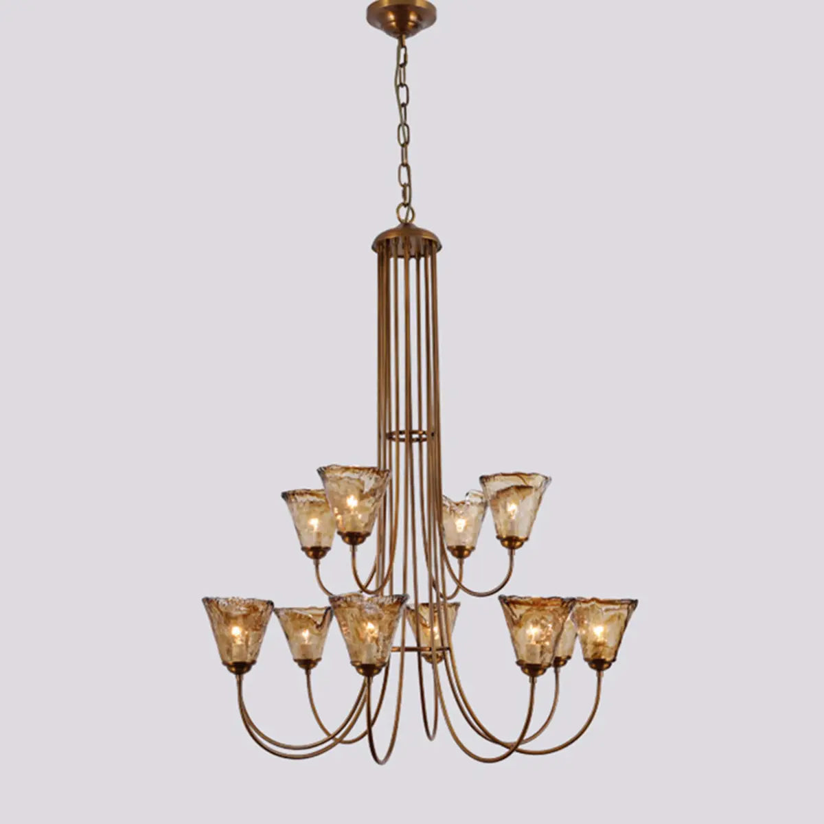 Curve Arm Cone Brown Glass Multi-Light Foyer Chandelier Image - 6