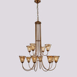 Curve Arm Cone Brown Glass Multi-Light Foyer Chandelier Image - 6