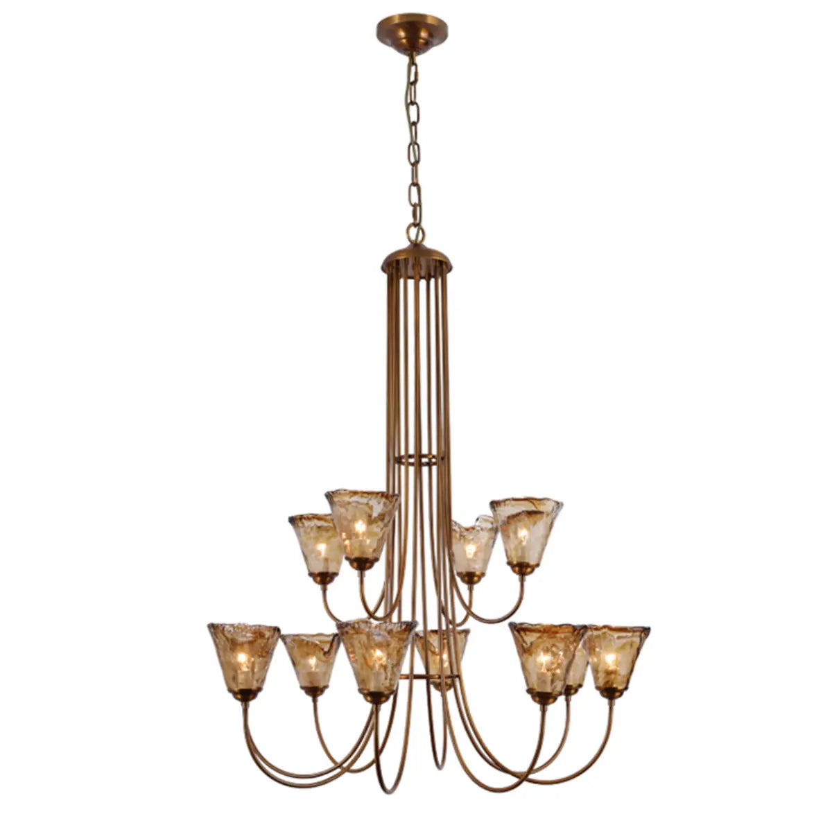 Curve Arm Cone Brown Glass Multi-Light Foyer Chandelier Image - 7