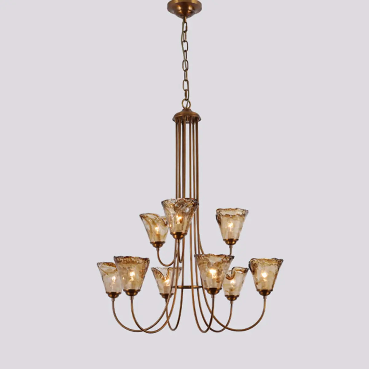 Curve Arm Cone Brown Glass Multi-Light Foyer Chandelier Image - 8