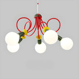 Curve Line Ball Red Adjustable Height Kids Room Chandelier Image - 10