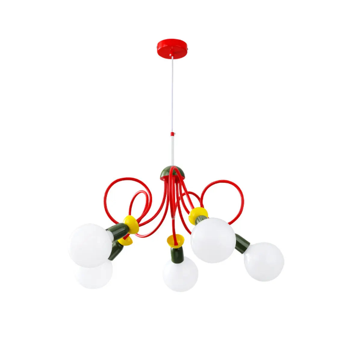 Curve Line Ball Red Adjustable Height Kids Room Chandelier Image - 5