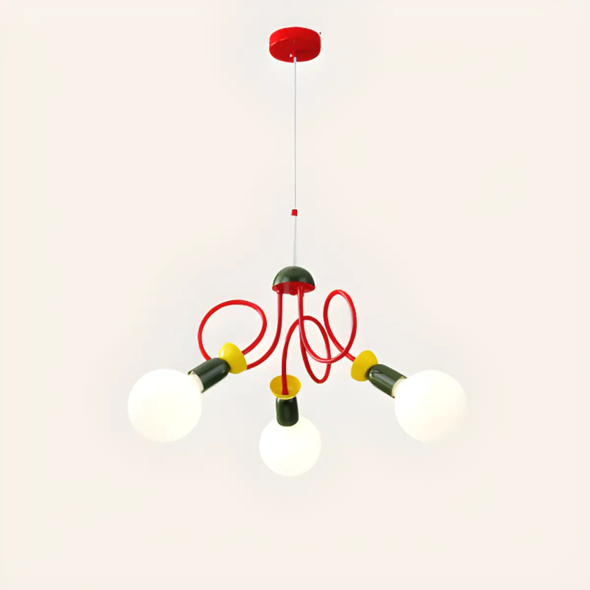 Curve Line Ball Red Adjustable Height Kids Room Chandelier Image - 6