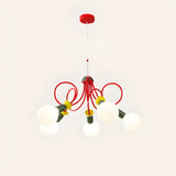 Curve Line Ball Red Adjustable Height Kids Room Chandelier Image - 7