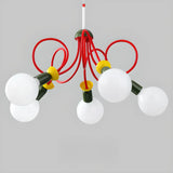 Curve Line Ball Red Adjustable Height Kids Room Chandelier Image - 8