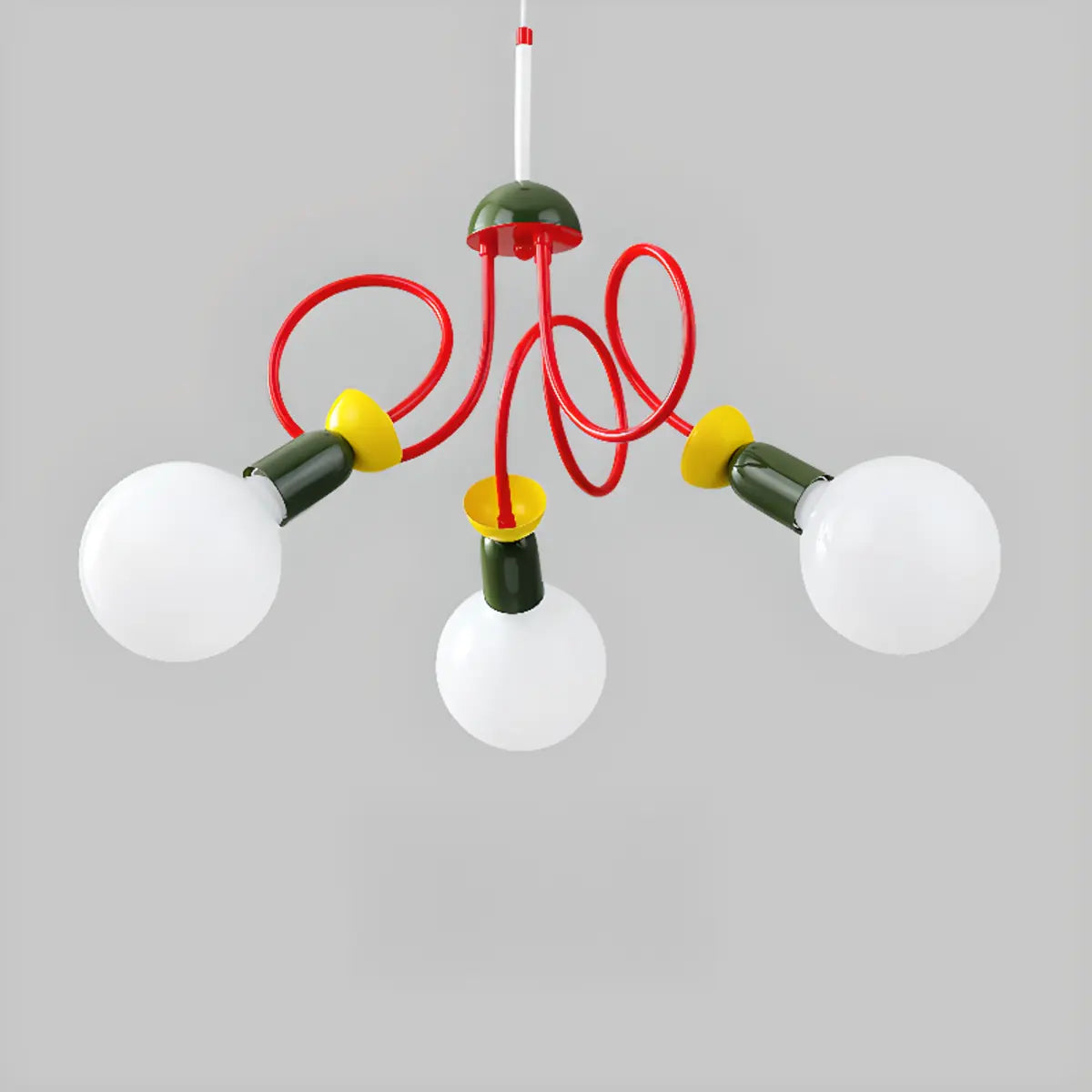 Curve Line Ball Red Adjustable Height Kids Room Chandelier Image - 9