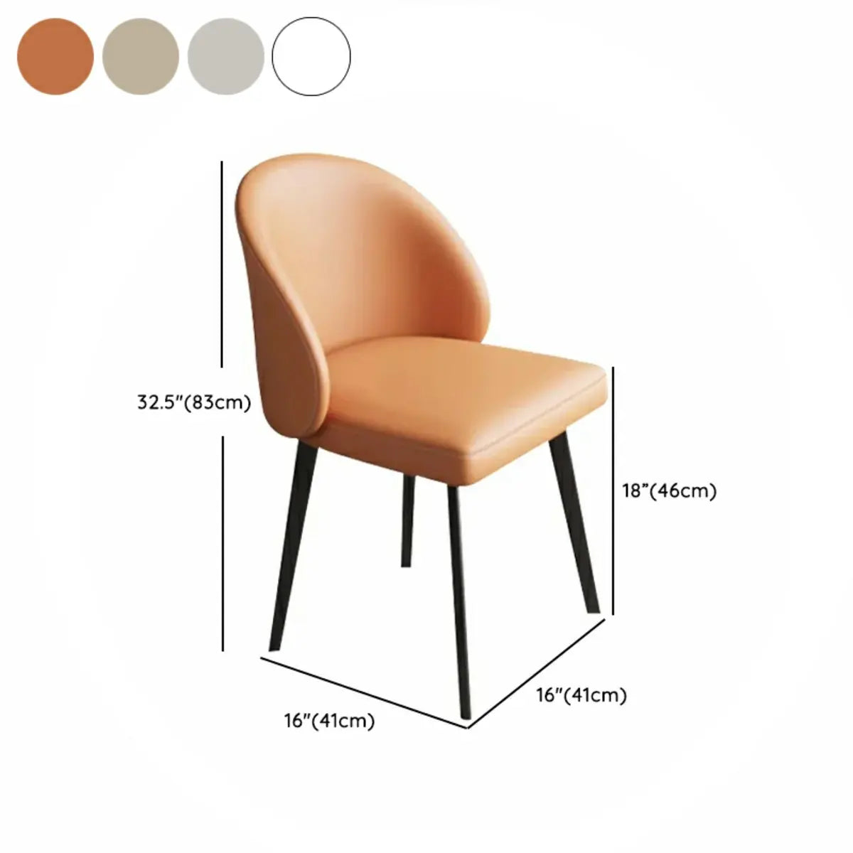 Curved Armless Faux Leather Seat Metal Dining Chair 