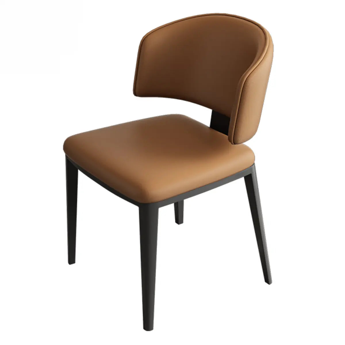 Curved Back Armless Leather Upholstered Dining Chair Image - 5