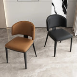 Curved Back Armless Leather Upholstered Dining Chair Image - 8