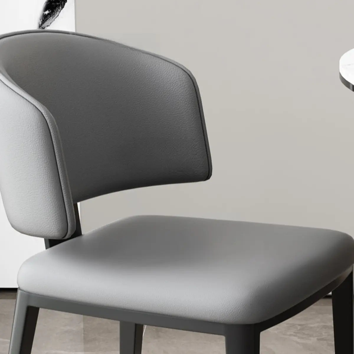 Curved Back Armless Leather Upholstered Dining Chair Image - 9