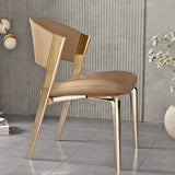 Curved Back Faux Leather Metal Dining Chair Champagne Image - 20