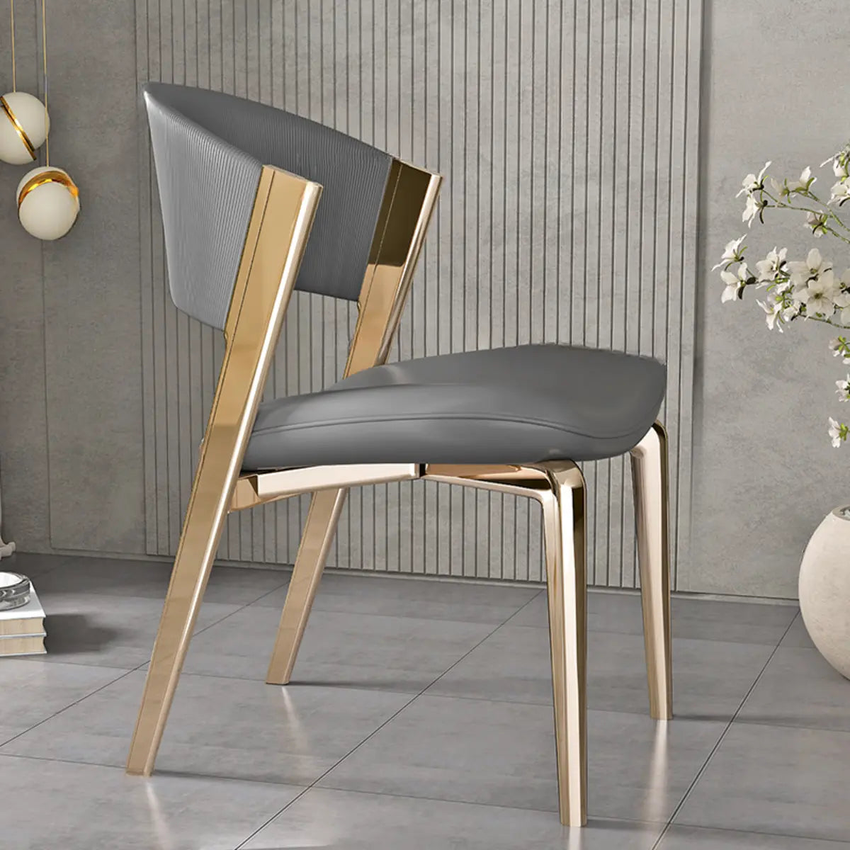 Curved Back Faux Leather Metal Dining Chair Champagne Image - 3