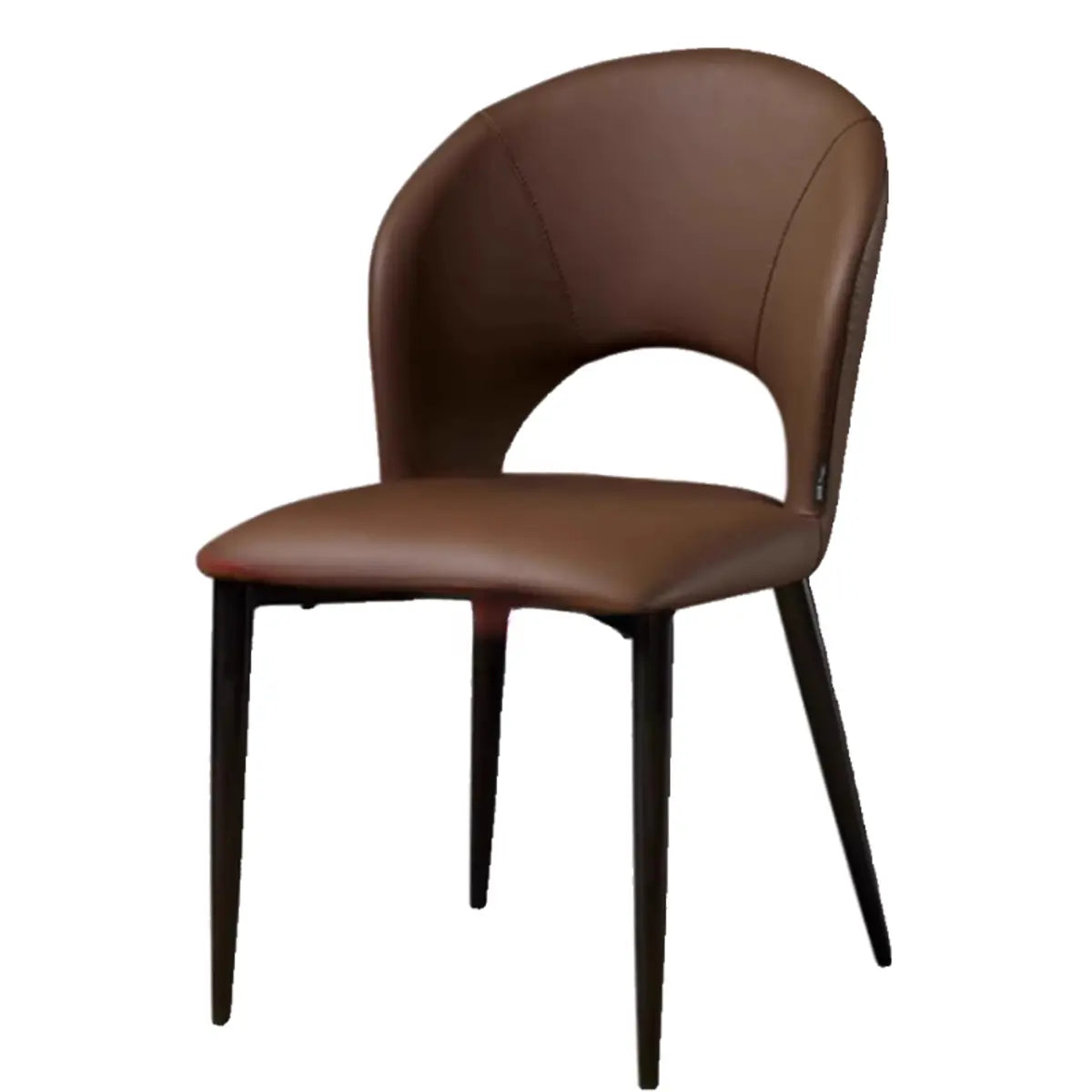 Curved Back Faux Leather Metal Legs Dining Chair Brown Image - 10