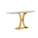 Curved Base Marble Gold Half-circle Display Console Table Image - 2