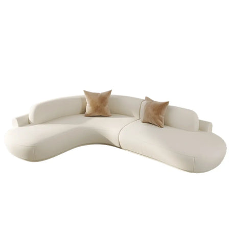 Curved Beige Leather Cushion Back Corner Sectional Image - 2