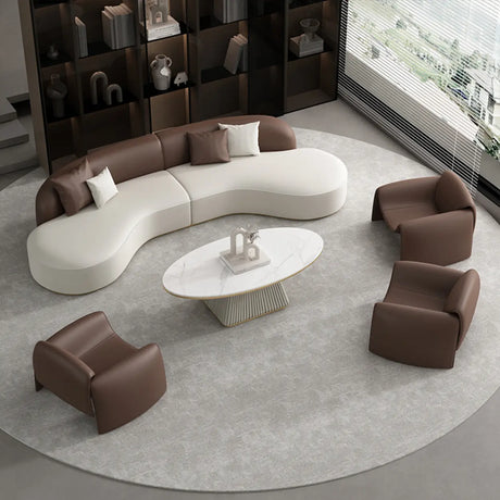 Curved Brown-White Scratch Resistant Reception Sofa Image - 1