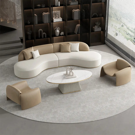 Curved Brown-White Scratch Resistant Reception Sofa Image - 2