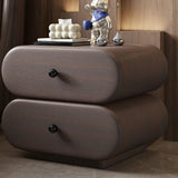 Curved Faux Leather and Wood Cream Drawer Storage Nightstand Image - 9