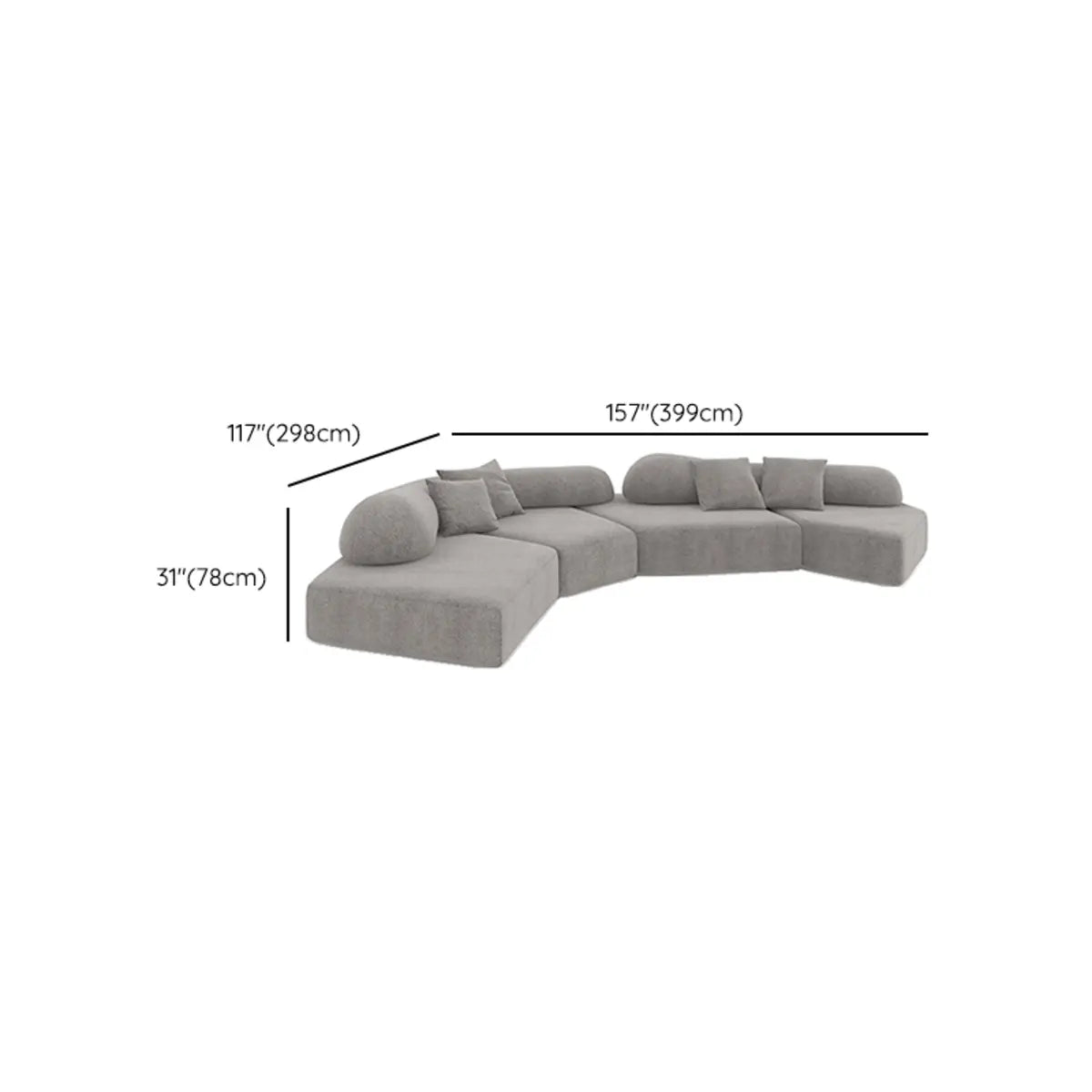 Curved Flannel Living Room Gray Large Sectional Sofa Image - 13