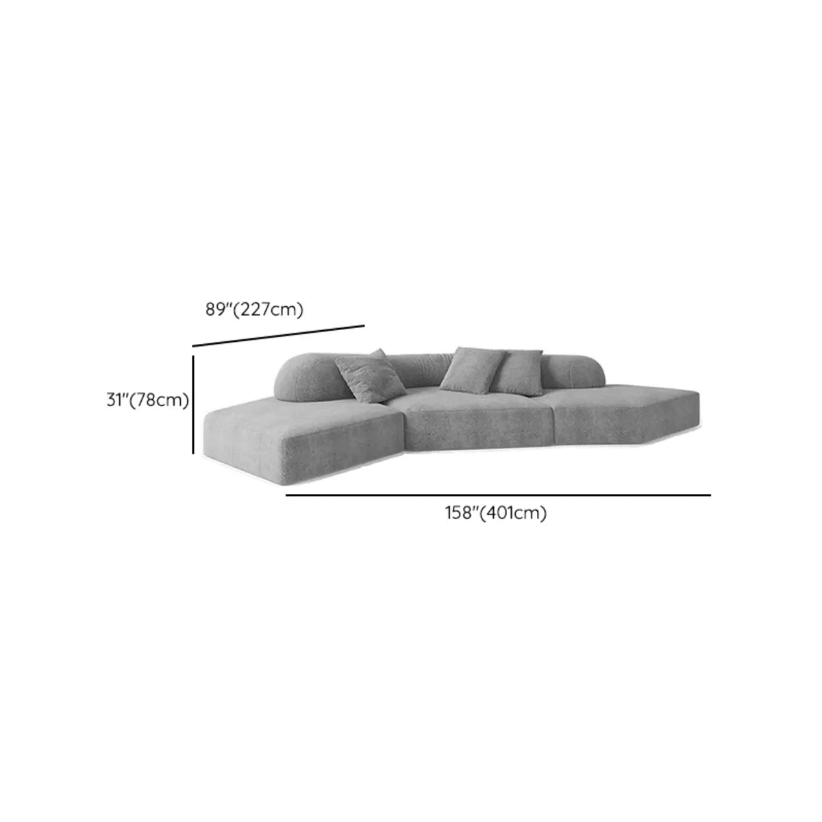 Curved Flannel Living Room Gray Large Sectional Sofa Image - 16