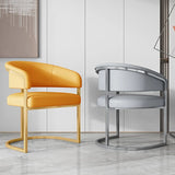 Curved Leather Arm Chair Metal Dining Chair Yellow Image - 3