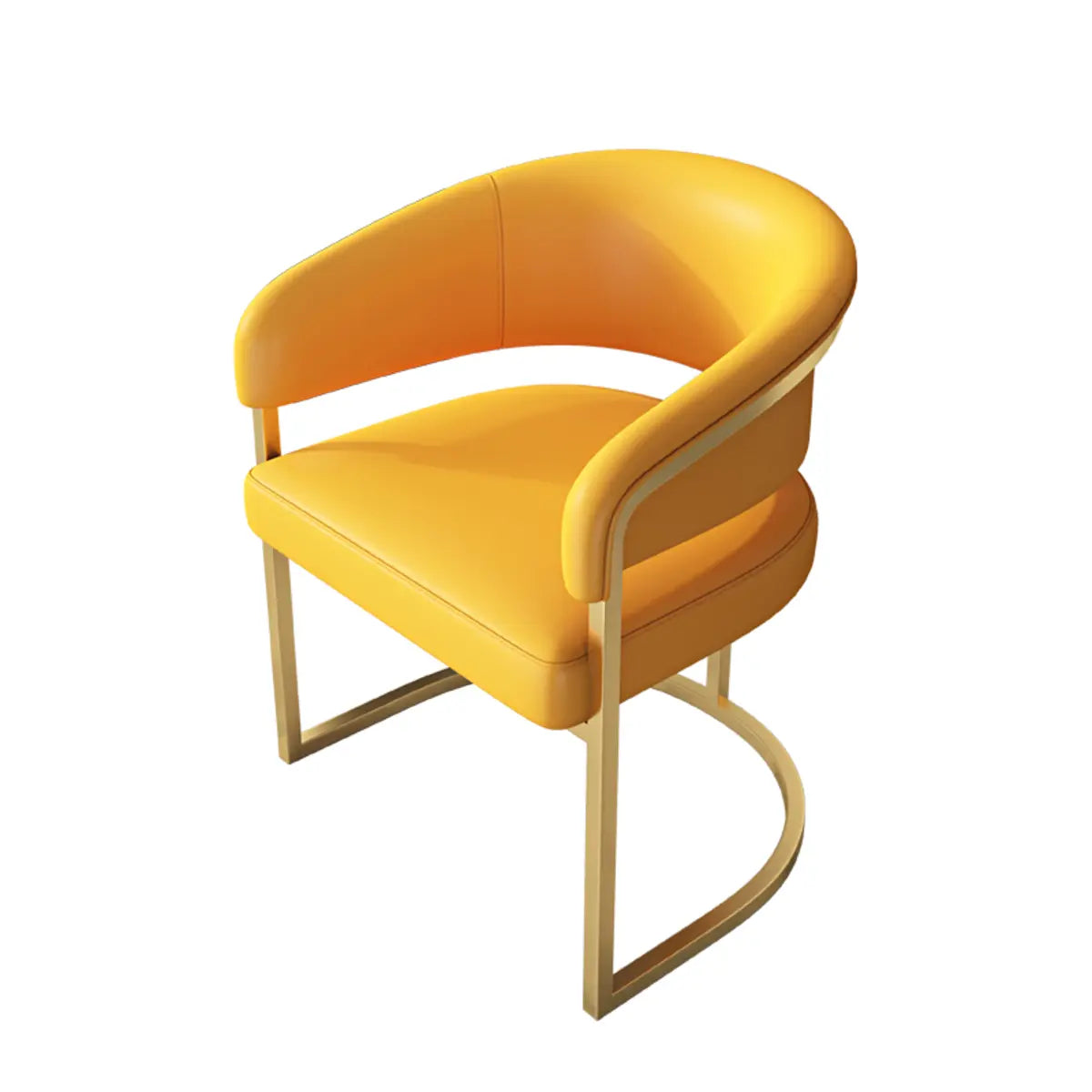 Curved Leather Arm Chair Metal Dining Chair Yellow Image - 5