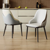 Curved Leather Cushion Armrest Dining Chair Off-White Image - 6