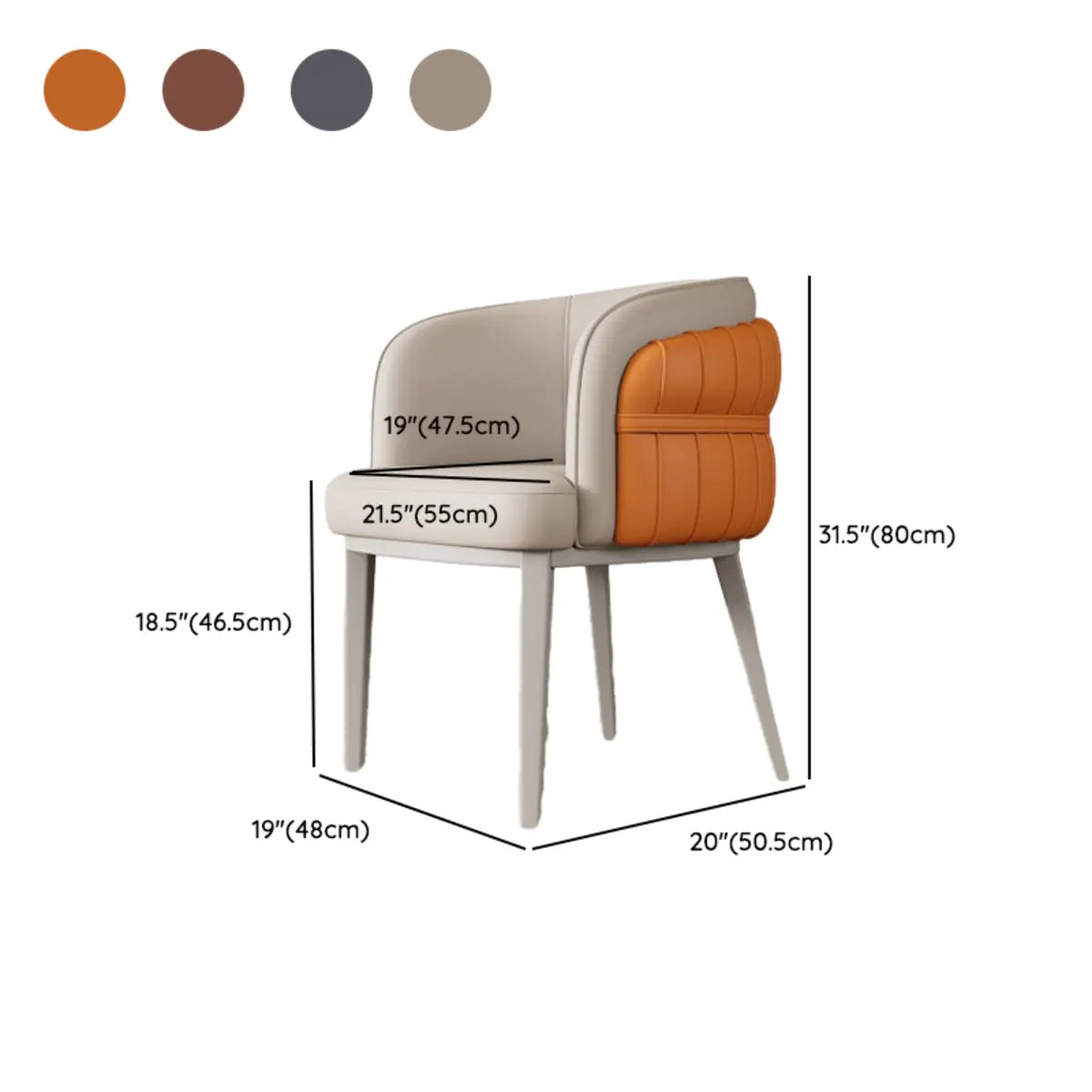 Curved Leather Sloped Arm Dining Chair Orange-Beige 