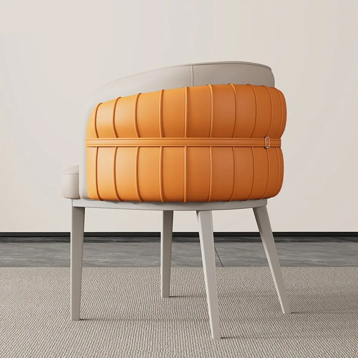 Curved Leather Sloped Arm Dining Chair Orange-Beige Image - 2