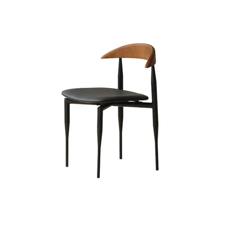 Curved Low Back Faux Leather Metal Dining Chair Black Image - 2