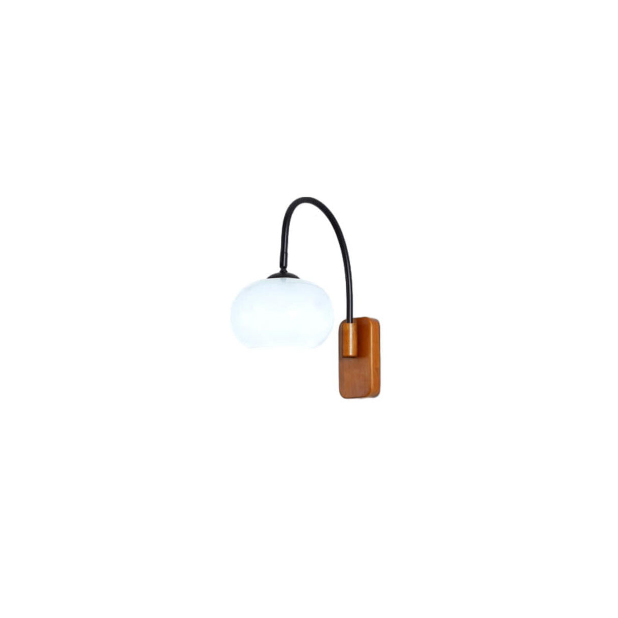 Curved Metal Arm Wood and Glass Drum Wall Sconce Image - 8