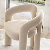 Curved Slat Back Velvet Upholstered Dining Chair Cream Image - 8