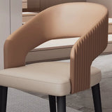 Curved Stripe Open Back Leather Dining Chair Light Brown Image - 11