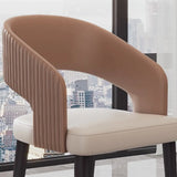 Curved Stripe Open Back Leather Dining Chair Light Brown Image - 12