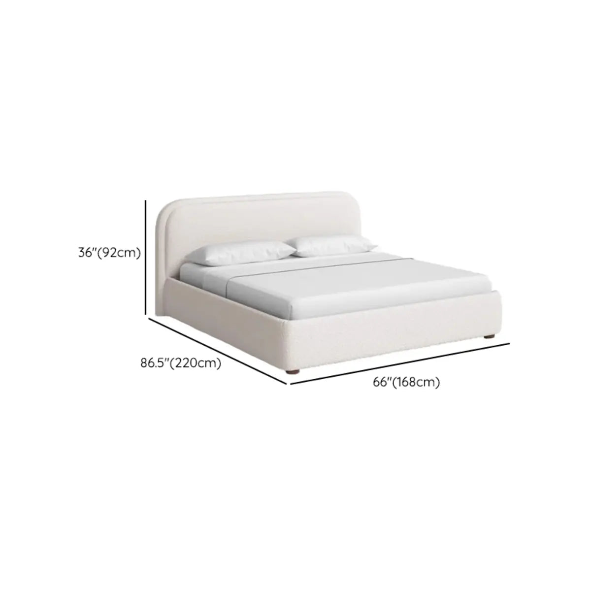 Curved Upholstered White King Headboard Storage Bed 