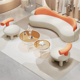 Curved White Orange Faux Leather Upholstered Back Sofa Image - 1