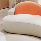 Curved White Orange Faux Leather Upholstered Back Sofa Image - 3