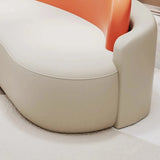 Curved White Orange Faux Leather Upholstered Back Sofa Image - 4