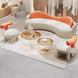 Curved White Orange Faux Leather Upholstered Back Sofa Image - 6