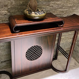 Curved Wood Dark Brown Console Table with Floor Shelf Image - 6