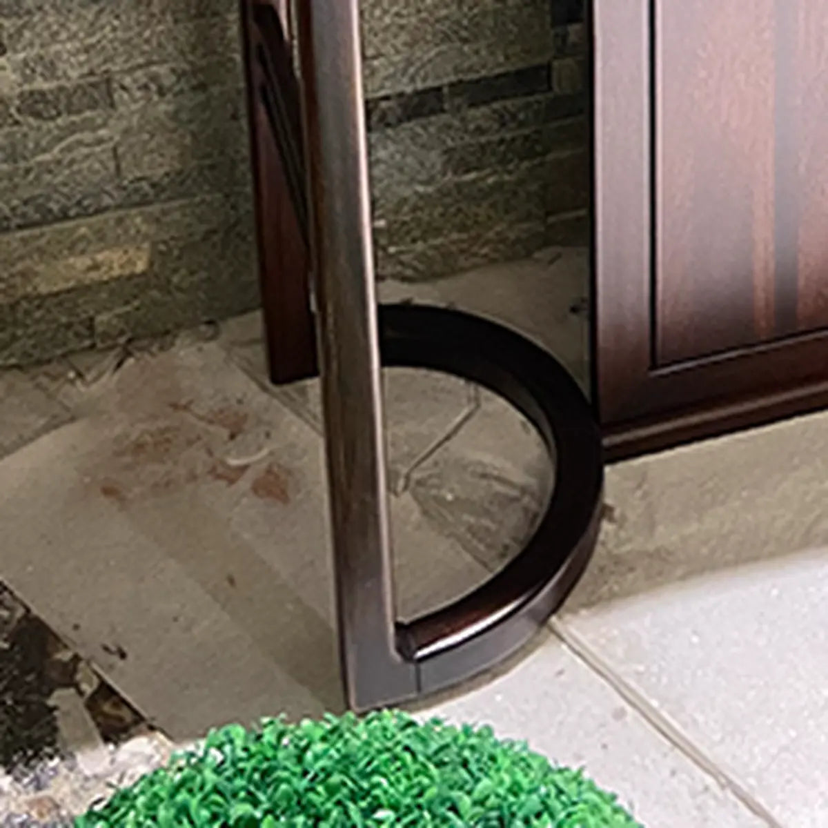 Curved Wood Dark Brown Console Table with Floor Shelf Image - 8