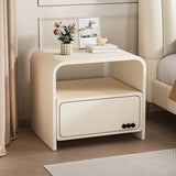 Curved Wood Off-White Drawer Storage Nightstand with Shelves Image - 9