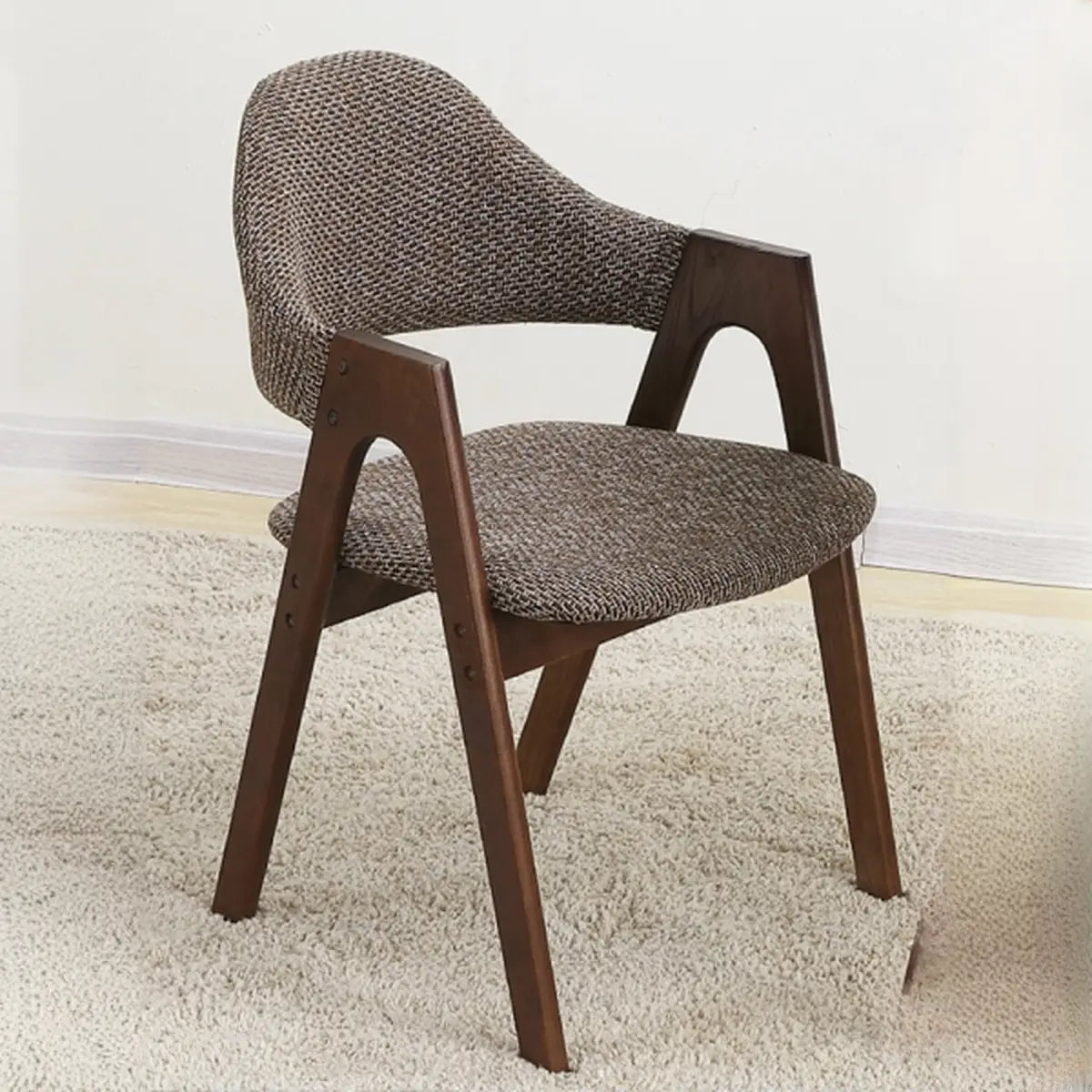 Curved Wood Upholstered Armrest Dining Chair Brown Image - 1